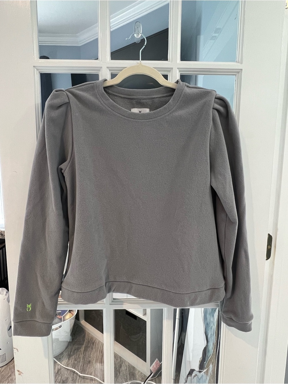 Dudley Stephens Gray Puff-Sleeve Crewneck Terry Fleece
